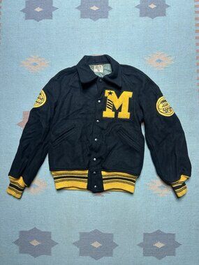 Vintage 1950s wool varsity jacket snap letterman Missouri black gold 36 small